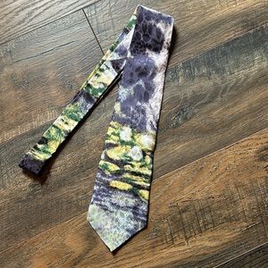 Vintage RALPH MARLIN PURPLE GREEN WATERLILIES  SILK NECKTIE TIE made in USA